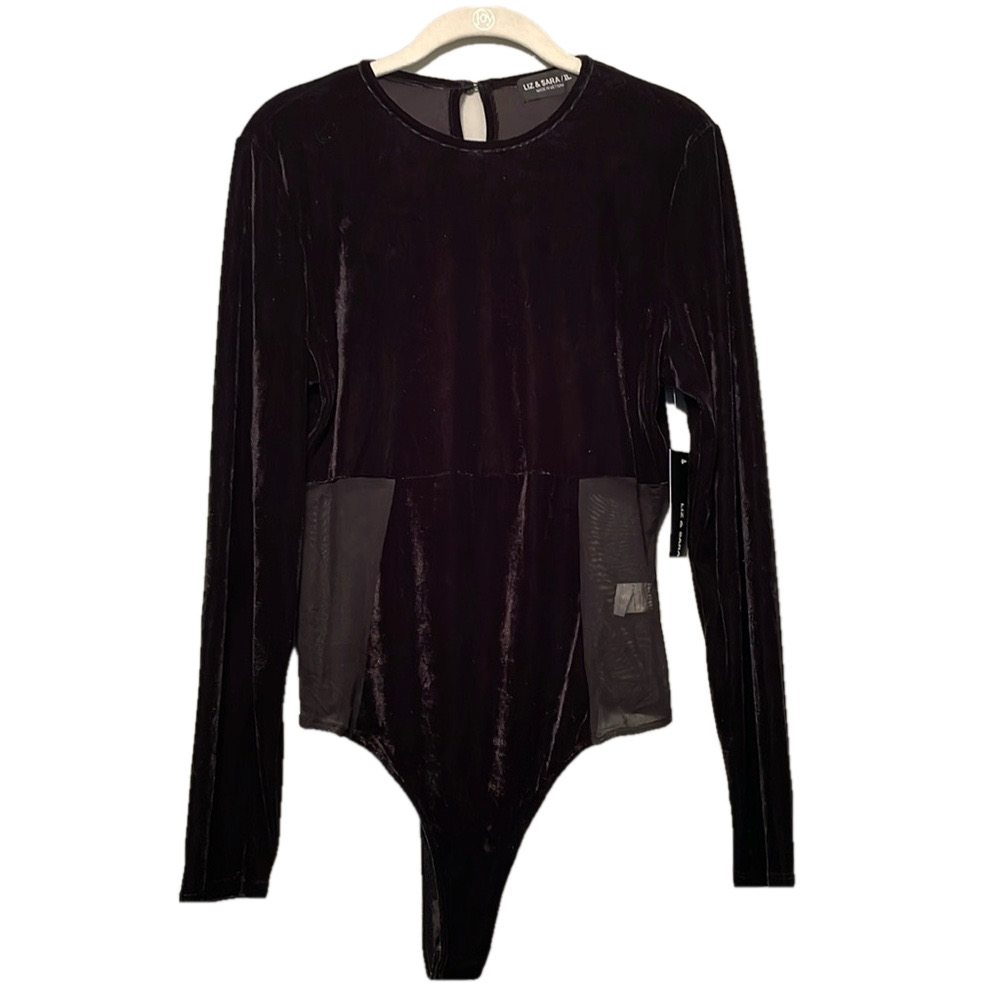 NWT LIZ & SARA BLACK VELVET BODYSUIT SIZE XL